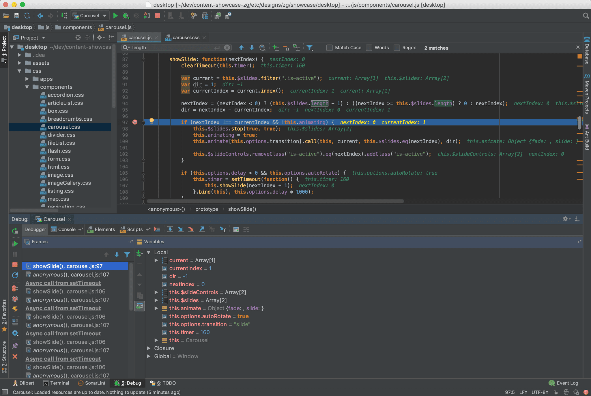 Example IntelliJ IDE running with breakpoint in the code