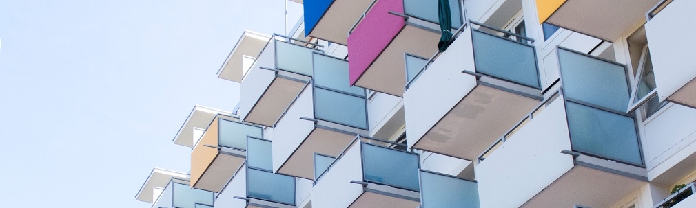 Building with colorful balconies.